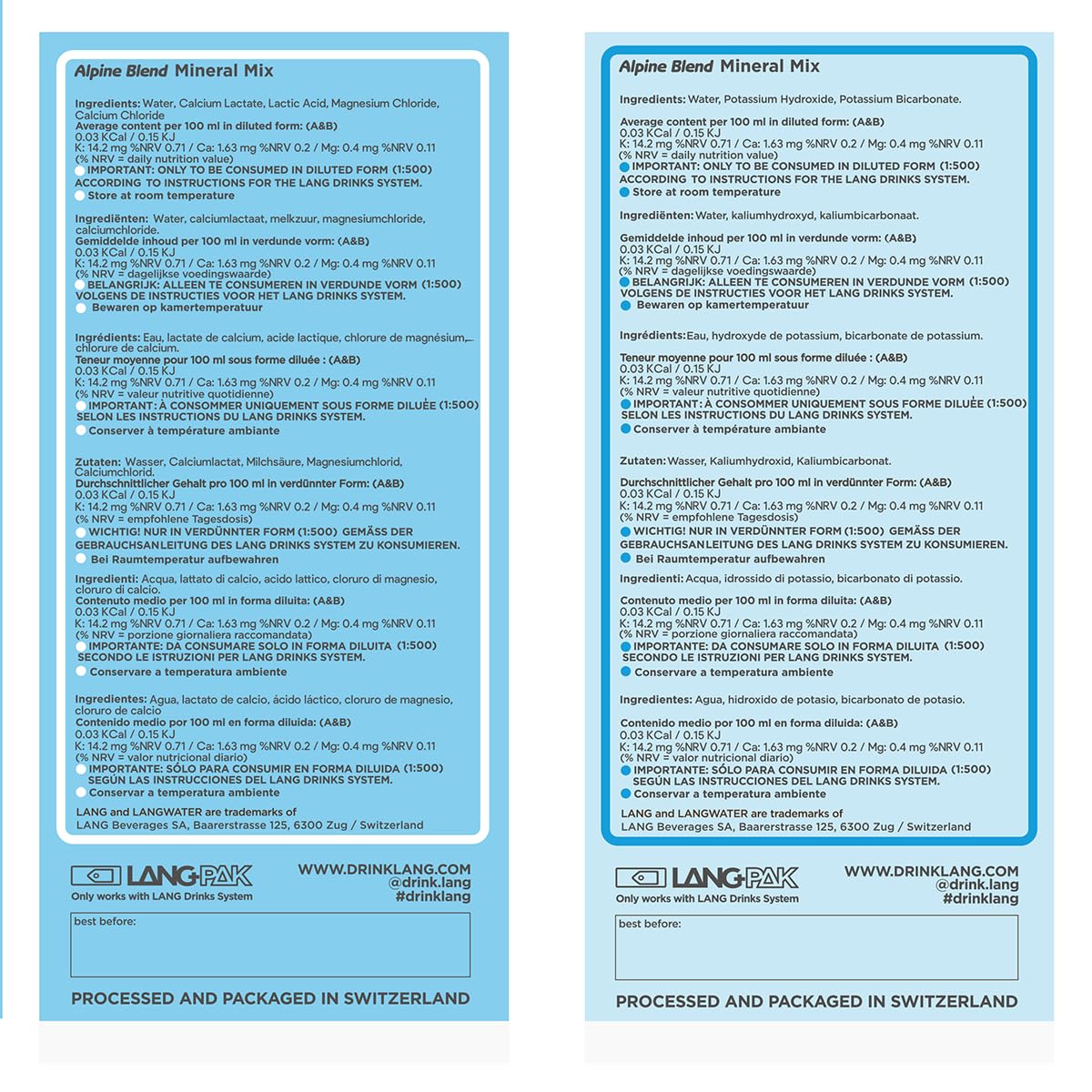 Lang Minerals Alpine Blend minéraux eau 2 packs calcium magnésium