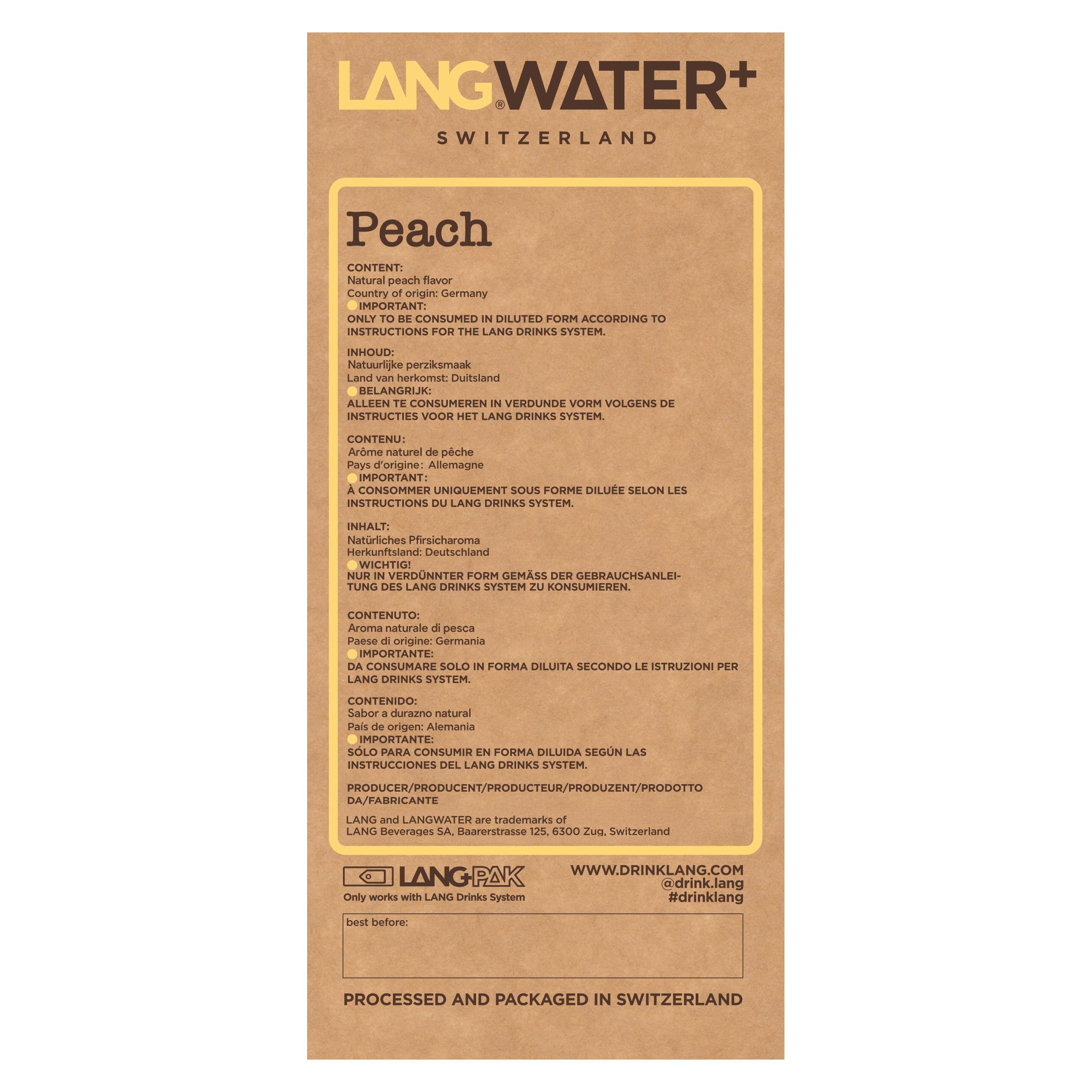 Lang Flavors arôme eau pêche naturelle sans sucre 50 L