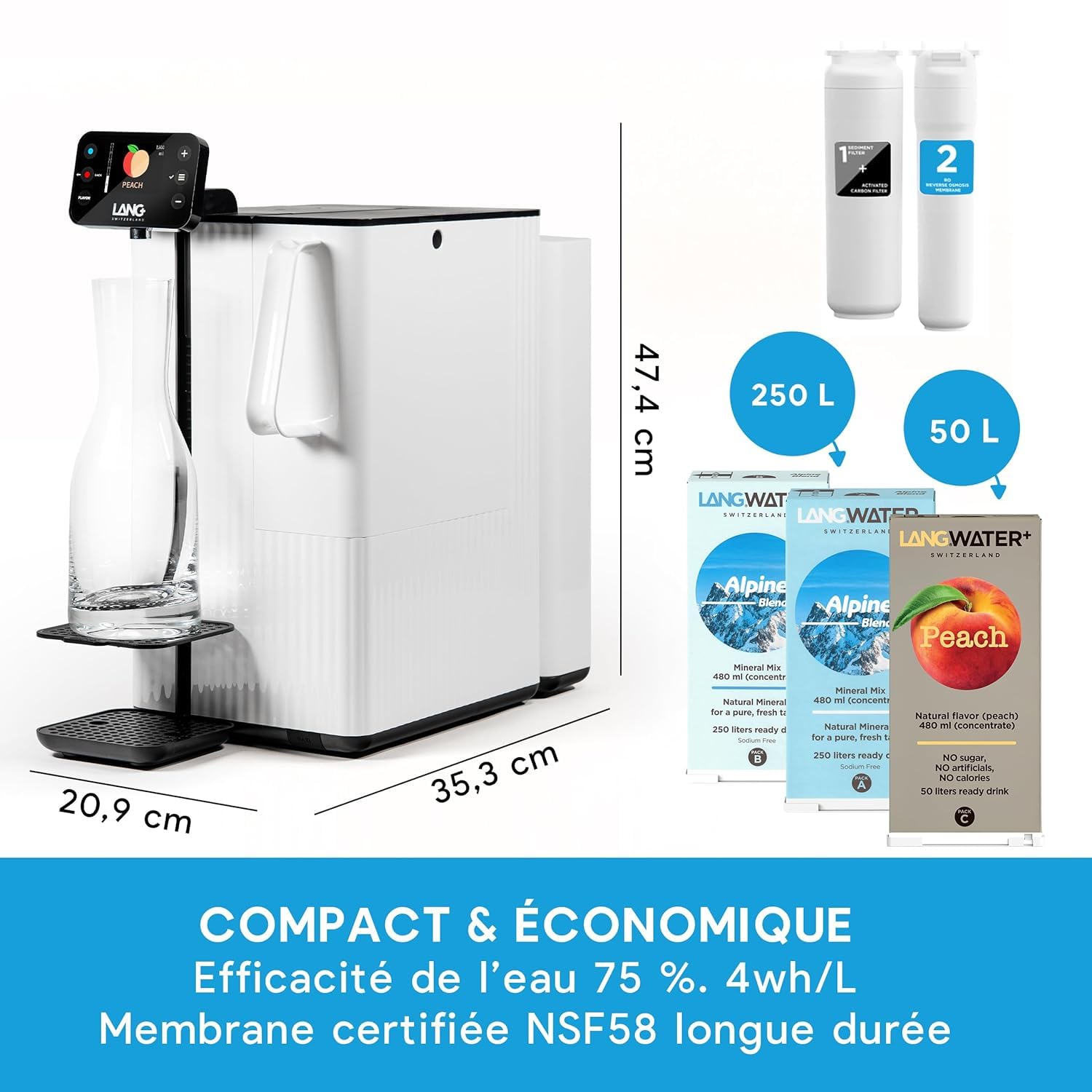 Lang Starter Kits TheWell2 osmoseur noir + arôme pêche UV